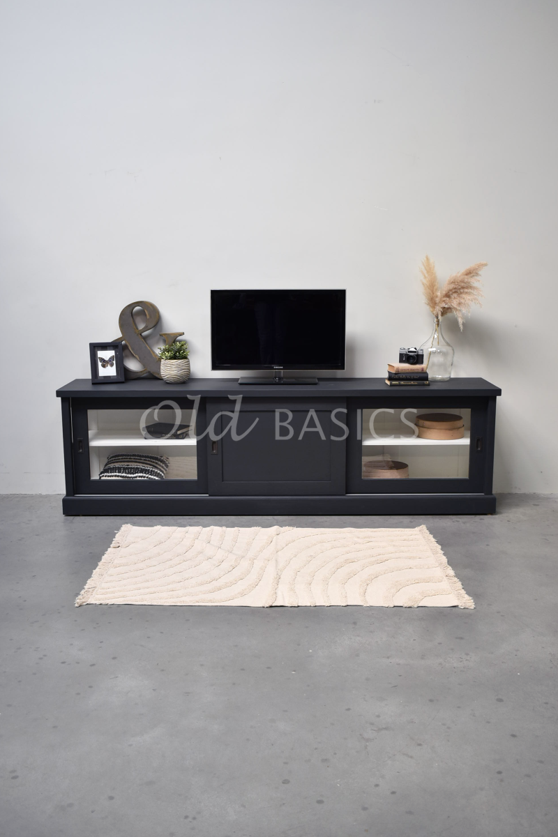 Detail van Dressoir Bordeaux, 3 deuren, RAL7021, grijs, zwart, materiaal hout